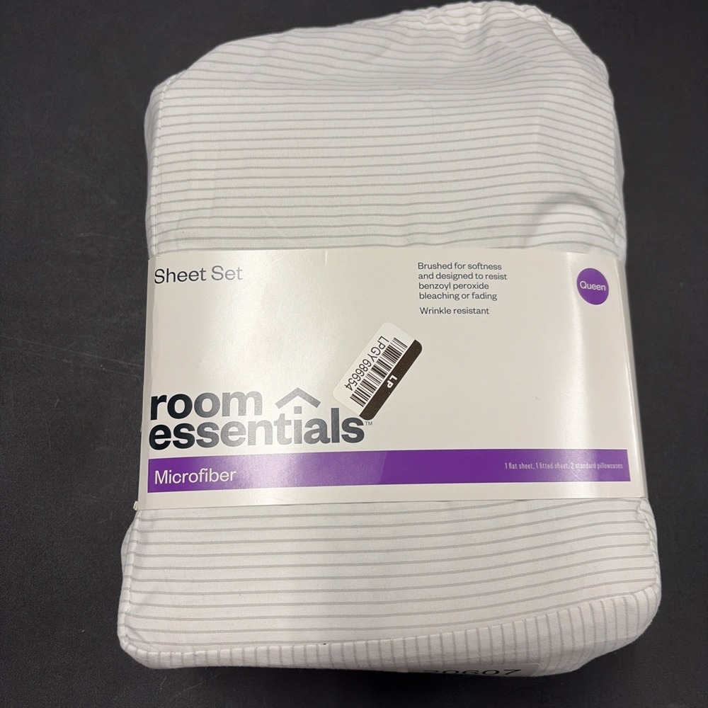 Cotton Microfiber Sheet Set - Room Essentials Gray Strip- Queen
